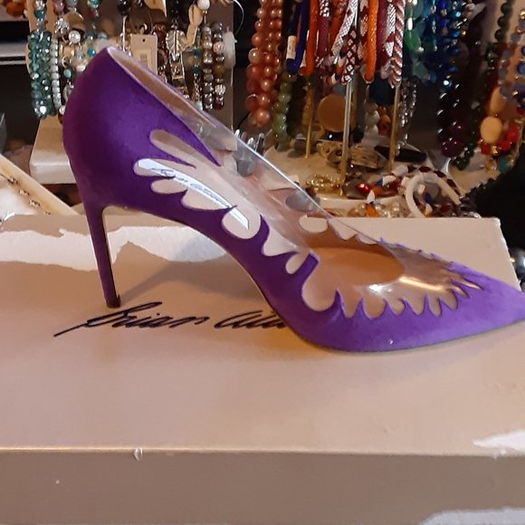 BRIAN ATWOOD PURPLE SUEDE LUCITE SHOES EURO 37 WOMANS HEELS - Picture 4 of 6